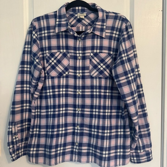L.L. Bean Freeport Pink and Blue Plaid Flannel Shirt Size Medium - Picture 1 of 5